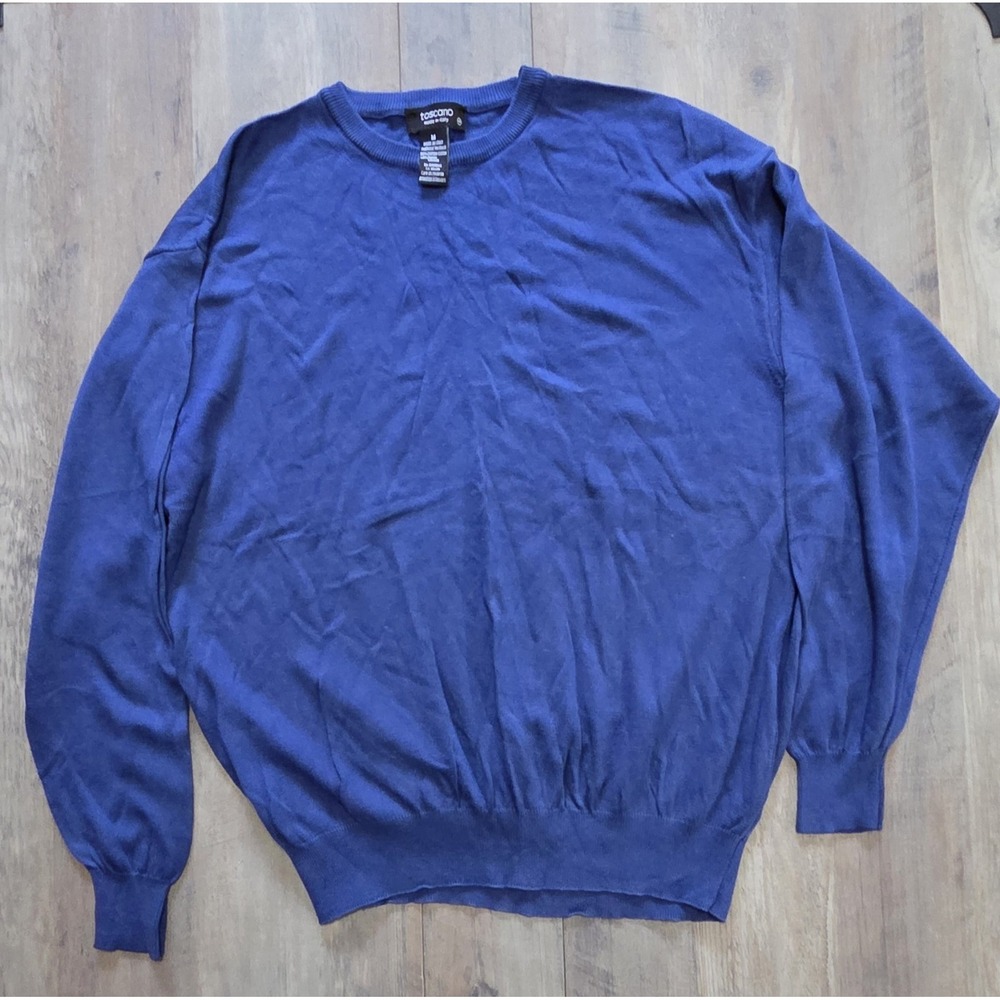 Toscano Blue Tight Knit Pullover Designer Long Sleeve Sweater Men M-Made Italy